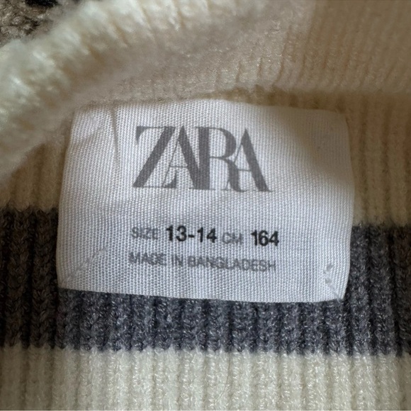 Zara Girls Size 13/14 Sweater Vest Cream Gray Striped Crewneck Boxy Ribbed - Picture 3 of 3